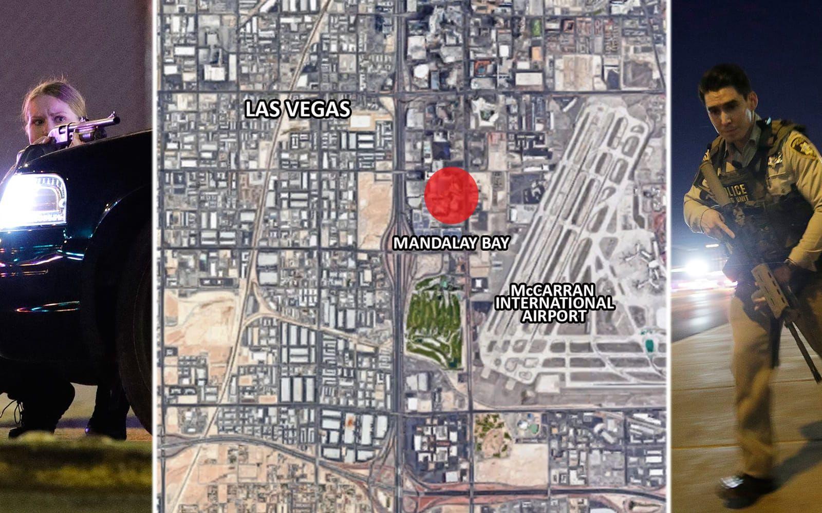 Skjutningen ägde rum i närheten av jättekasinot Mandalay Bay i Las Vegas. FOTO: AP KARTA: Google Maps
