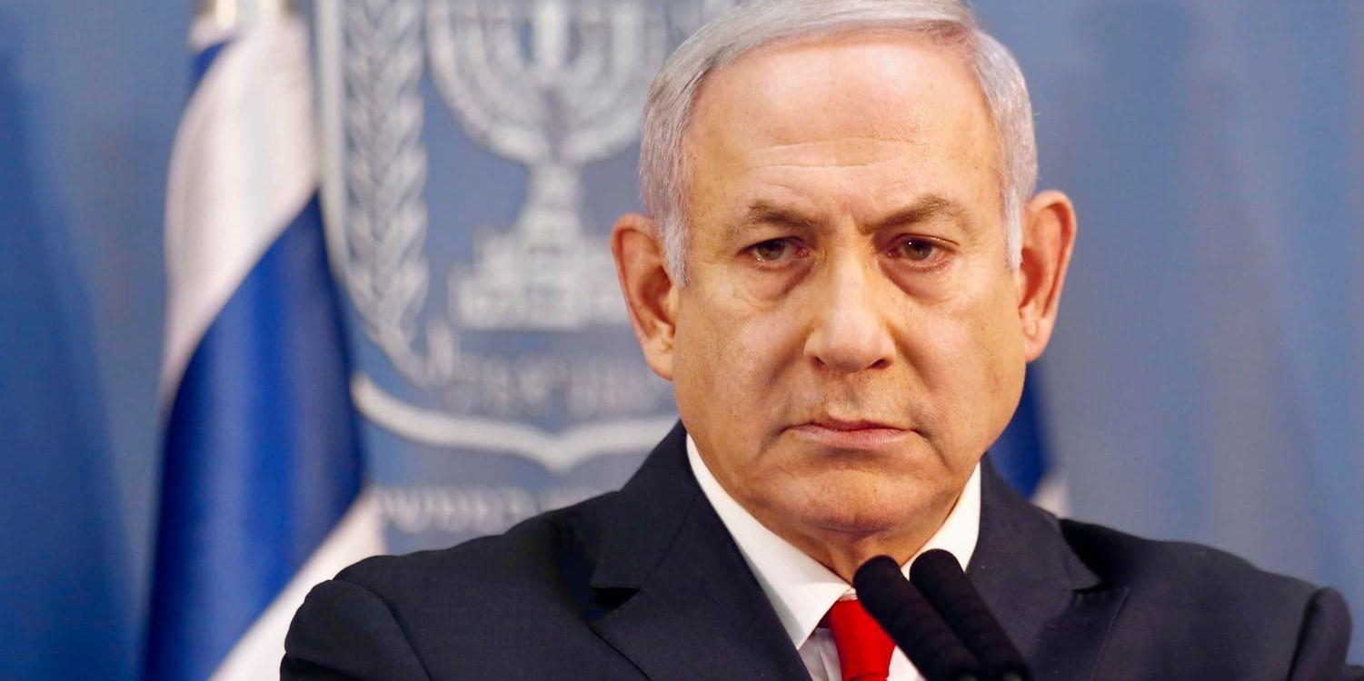 Israels premiärminister Benjamin Netanyahu under ett tv-sänt anförande.