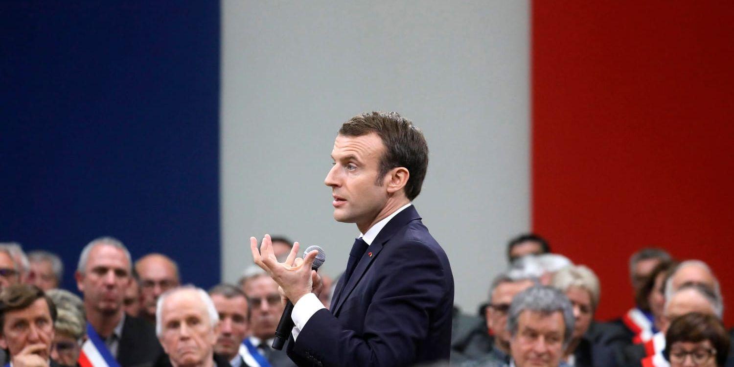 Frankrikes president Emmanuel Macron vid ett debattmöte i Souillac i södra Frankrike. Arkivbild från 18 januari.