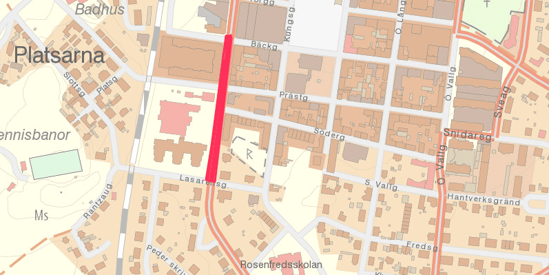 Byggs om. Västra Vallgatan ska få cykelbana mellan Lasarettsgatan och Bäckgatan. Bild: HN / Varbergs kommun