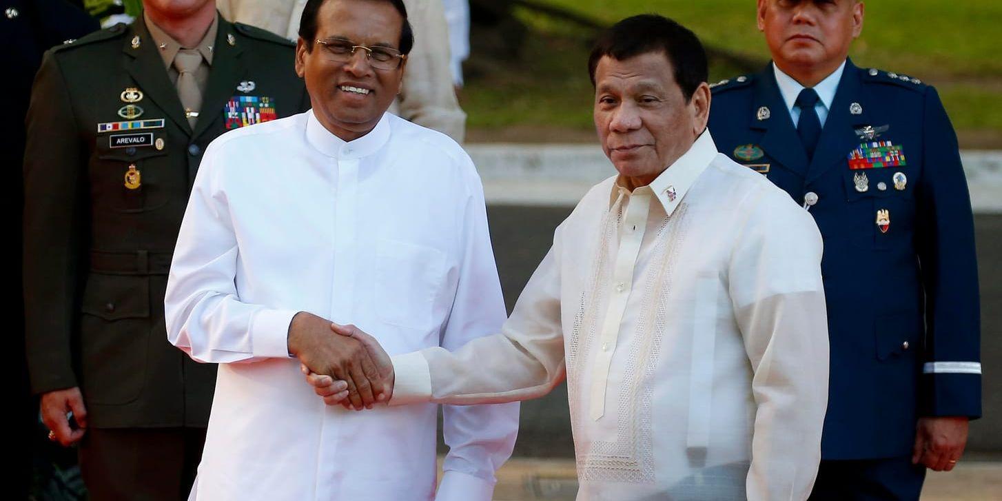 Sri Lankas president Maithripala Sirisena och Filippinernas president Rodrigo Duterte möttes i mitten av januari. Arkivbild.