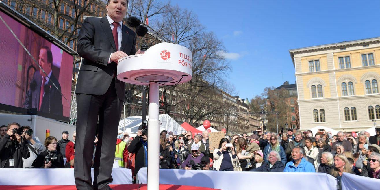 STOCKHOLM 2018-05-01
Socialdemokraternas partiordförande Stefan Löfven förstamajtalar på Norra Bantorget i Stockholm.
Foto: Janerik Henriksson / TT / kod 10010
