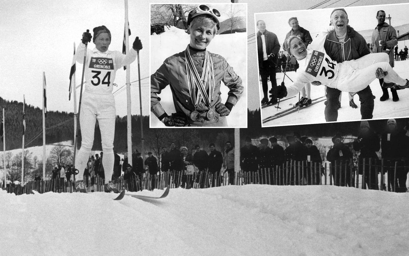 <strong>10. Toini Gustafsson Rönnlund, längdskidor.</strong> OS i Grenoble 1968 blev en riktig framgångssaga. Gustafsson Rönnlund vann två guld (fem och tio kilometer) och ett silver. Under karriären vann hon ytterligare ett OS-silver, ett VM-silver och fixade två VM-brons. Foto: TT