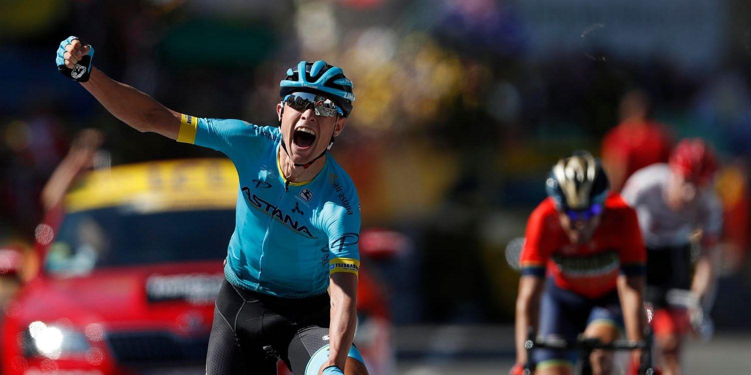 Danskt segerjubel. Magnus Cort Nielsen vann den 15:e etappen av Tour de France.