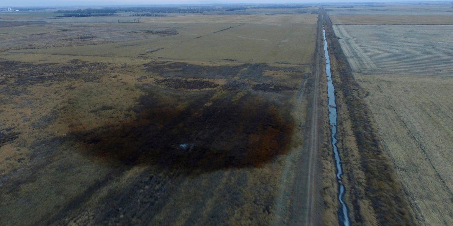 Ett flygfoto av oljeläckan från rörledningen Keystone i South Dakota.