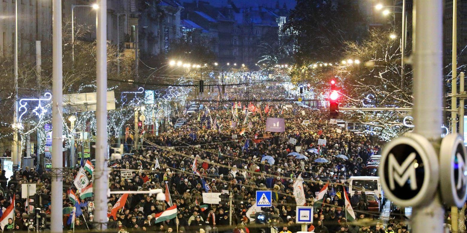 Stora demonstrationer i Budapest under söndagen.