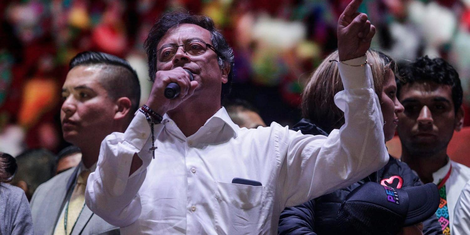 Gustavo Petro, presidentkandidat för det vänsterorienterade partiet Colombia Humana under ett valmöte i huvudstaden Bogotá i förra veckan.