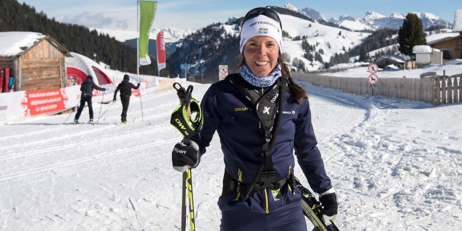 Svenska skidstjärnan Charlotte Kalla jagar VM-formen i Seiser Alm, Italien.