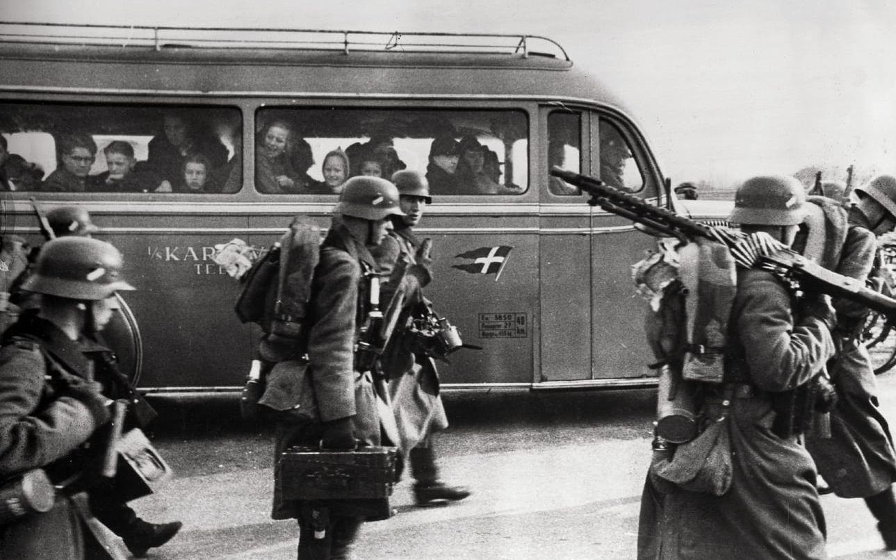 Tyska ockupationen. Den 9 april 1940 ockuperades Danmark, och tyska soldater marscherade in. Bild: Frihedsmuseet