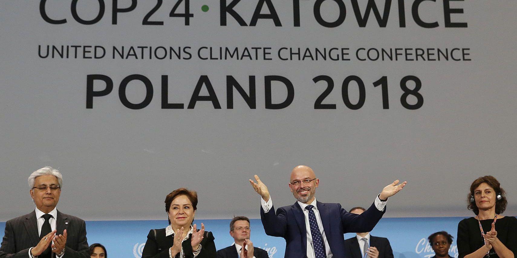Ordförande Michal Kurtyka avslutar klimatmötet i Katowice, Polen.