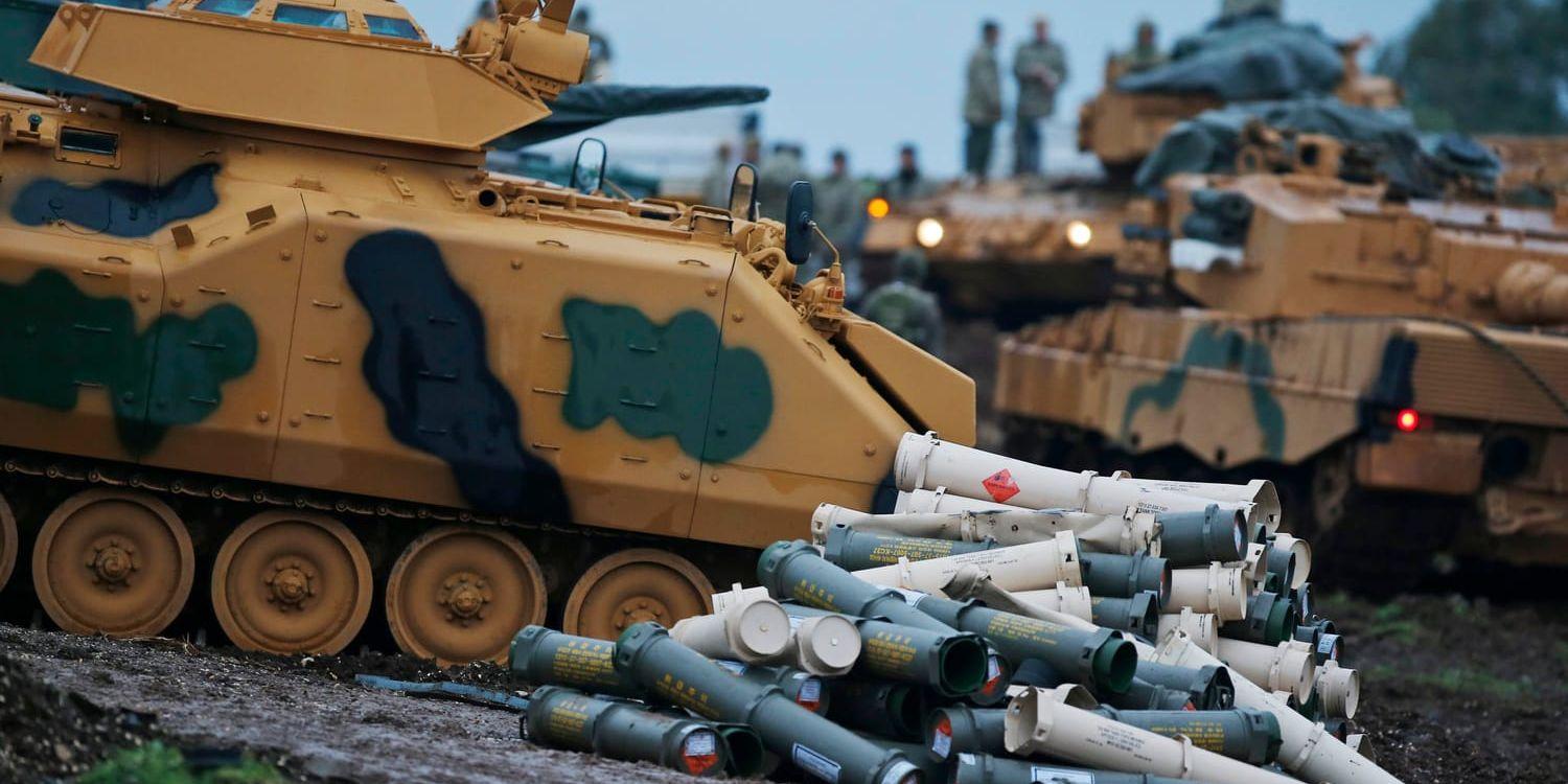 Turkiska soldater förbereder sig inför strider i enklaven Afrin i nordvästra Syrien.