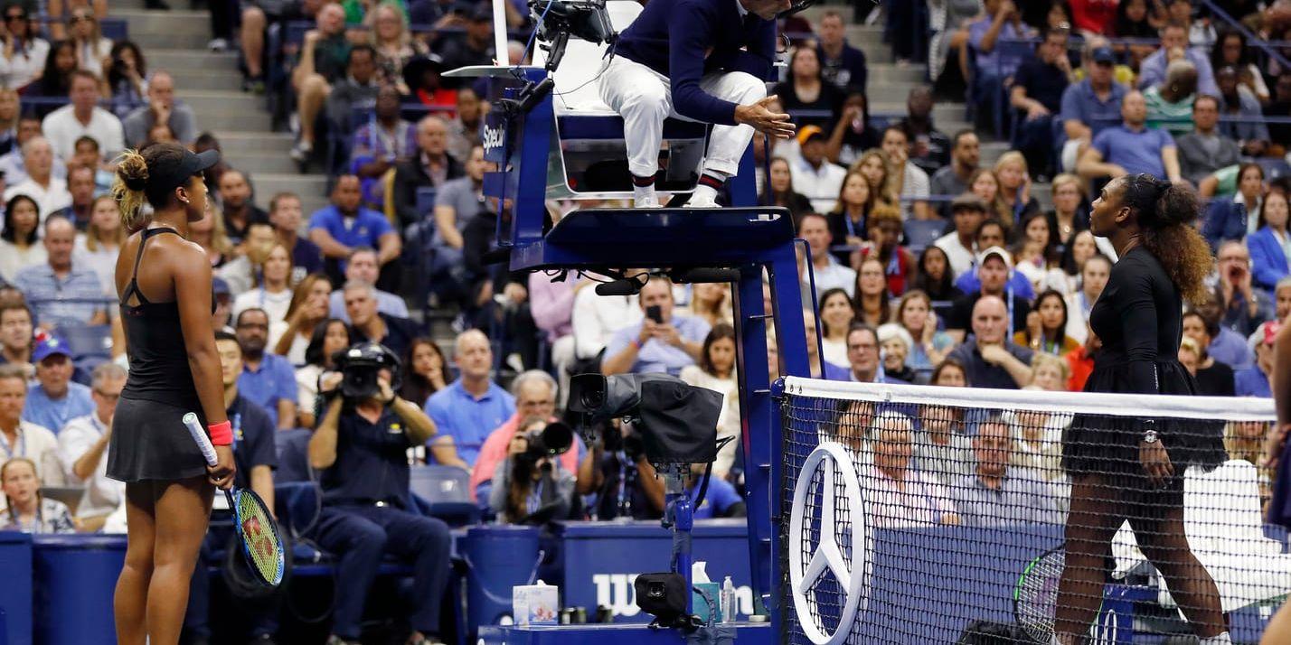 Naomi Osaka, Carlos Ramos och Serena Williams i US Open-finalen. Arkivbild.
