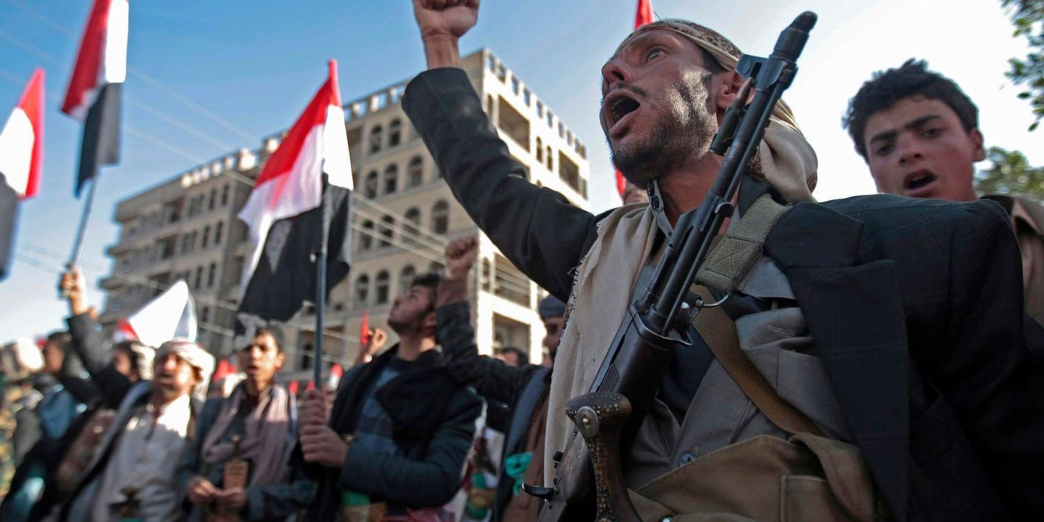 Anhängare till Huthirebellerna firar i Sanaa efter Ali Abdullah Salehs död i början av december.