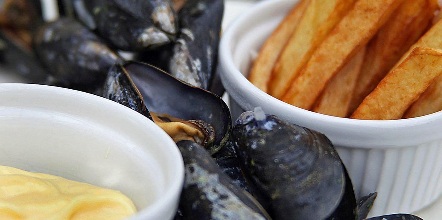 Pommes frites med musslor och majonnäs är en av Belgiens nationalrätter. Arkivfoto.