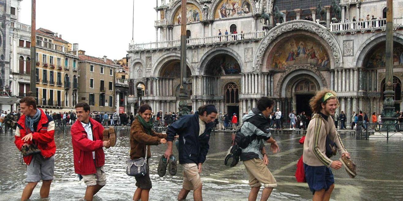 Markuskyrkan i Venedig hotas av saltvatten. Arkivbild.
