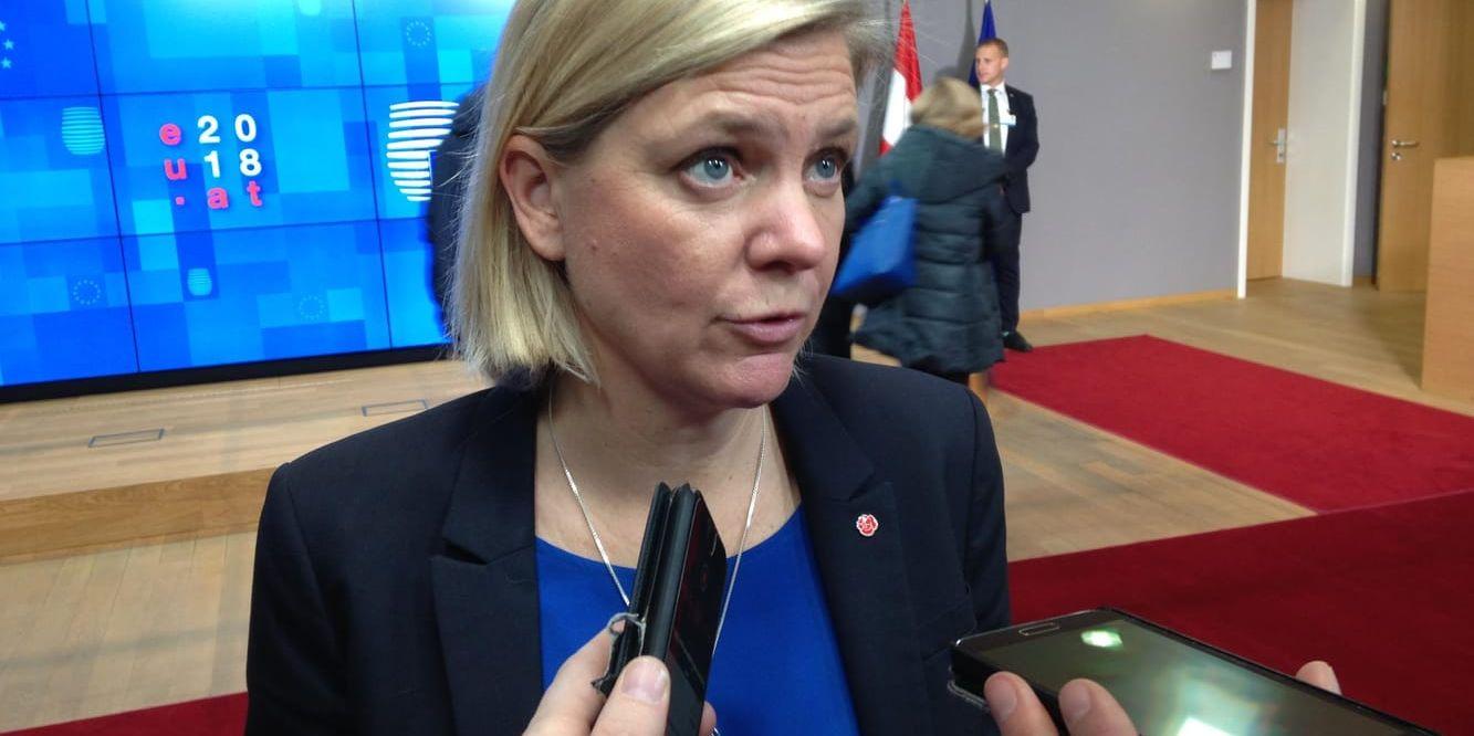 Finansminister Magdalena Andersson (S) säger nej till slopad enhällighet i skattefrågor i EU. Arkivfoto.