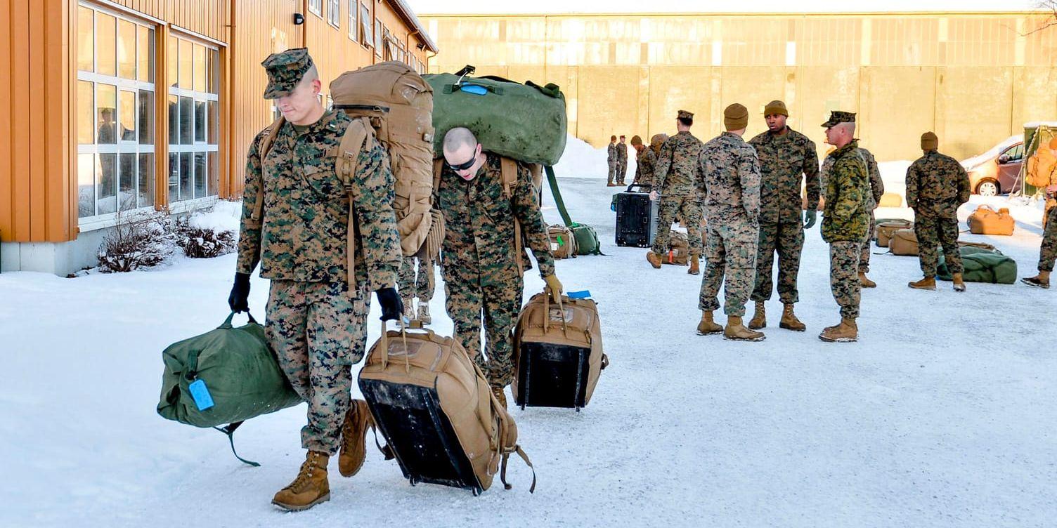 Några av de runt 300 soldater som USA skickade till Norge i januari 2017. Arkivbild