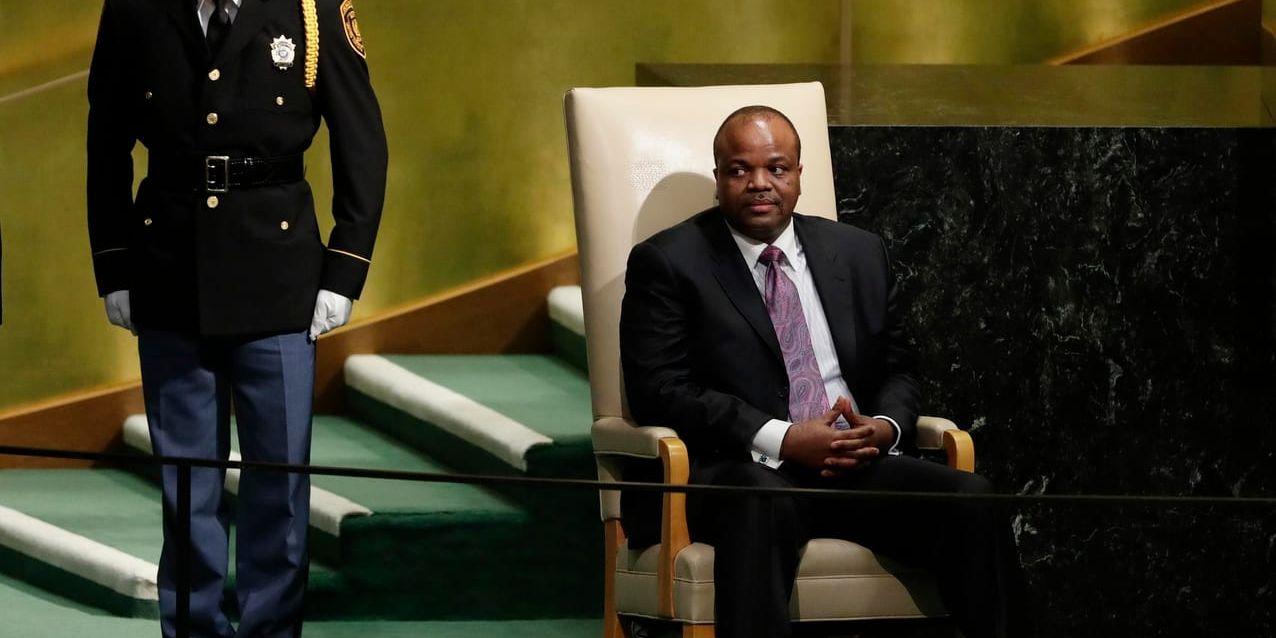 Swazilands kung Mswati III väntar på att få hålla tal i FN:s generalförsamling i september i fjol.