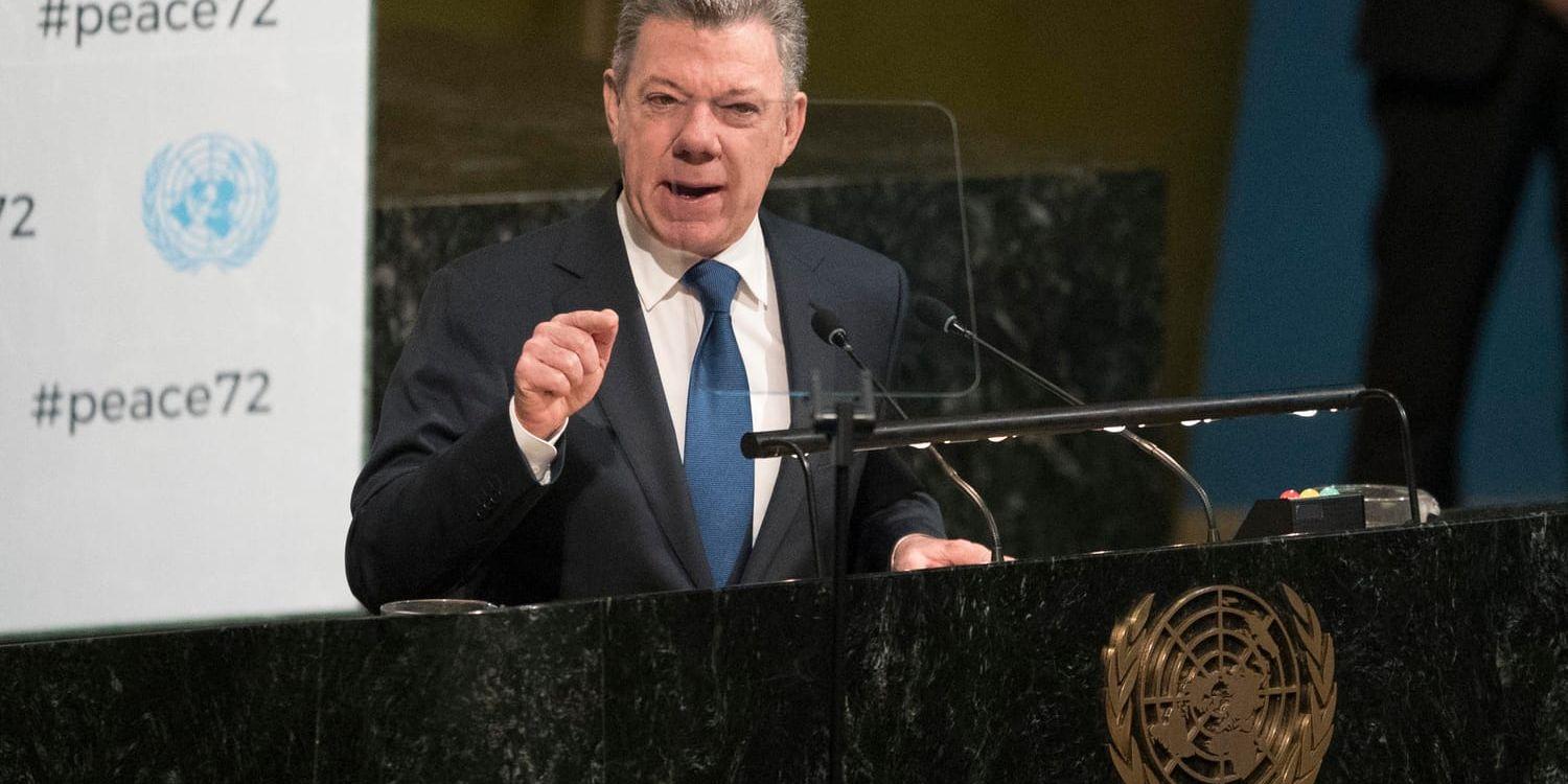 Colombias president Juan Manuel Santos talar i FN. Arkivbild.