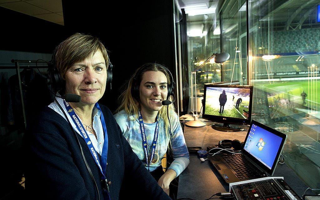 Börjesson (till vänster) har sedan hon avslutade sin fotbollskarriär 1989 arbetat som sportkommentator i Radiosporten och i dag är hon chefredaktör för damfotboll.com