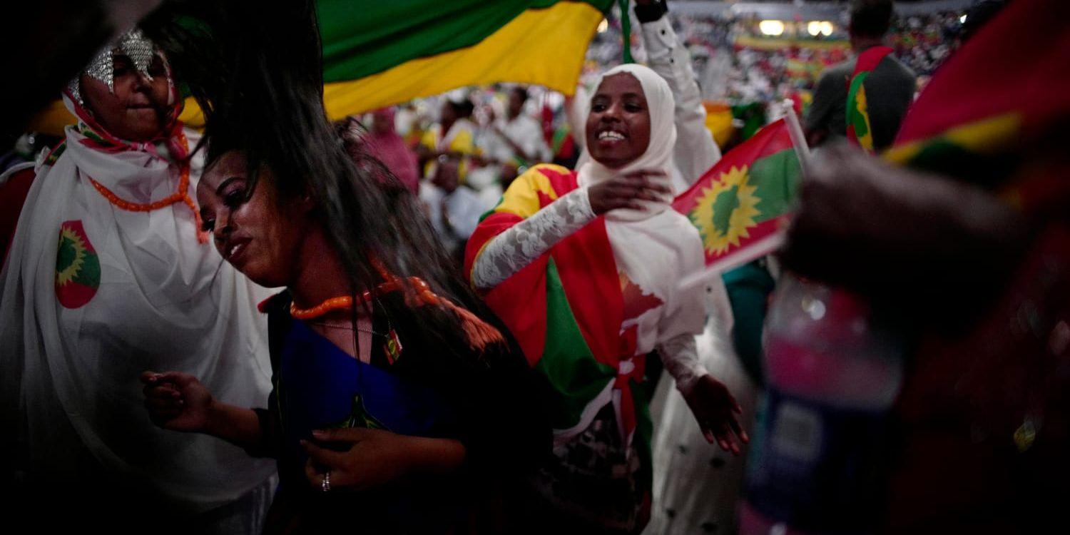 Anhängare till Etiopiens premiärminister Abiy Ahmed i Minneapolis i USA i slutet av juli. Arkivbild.