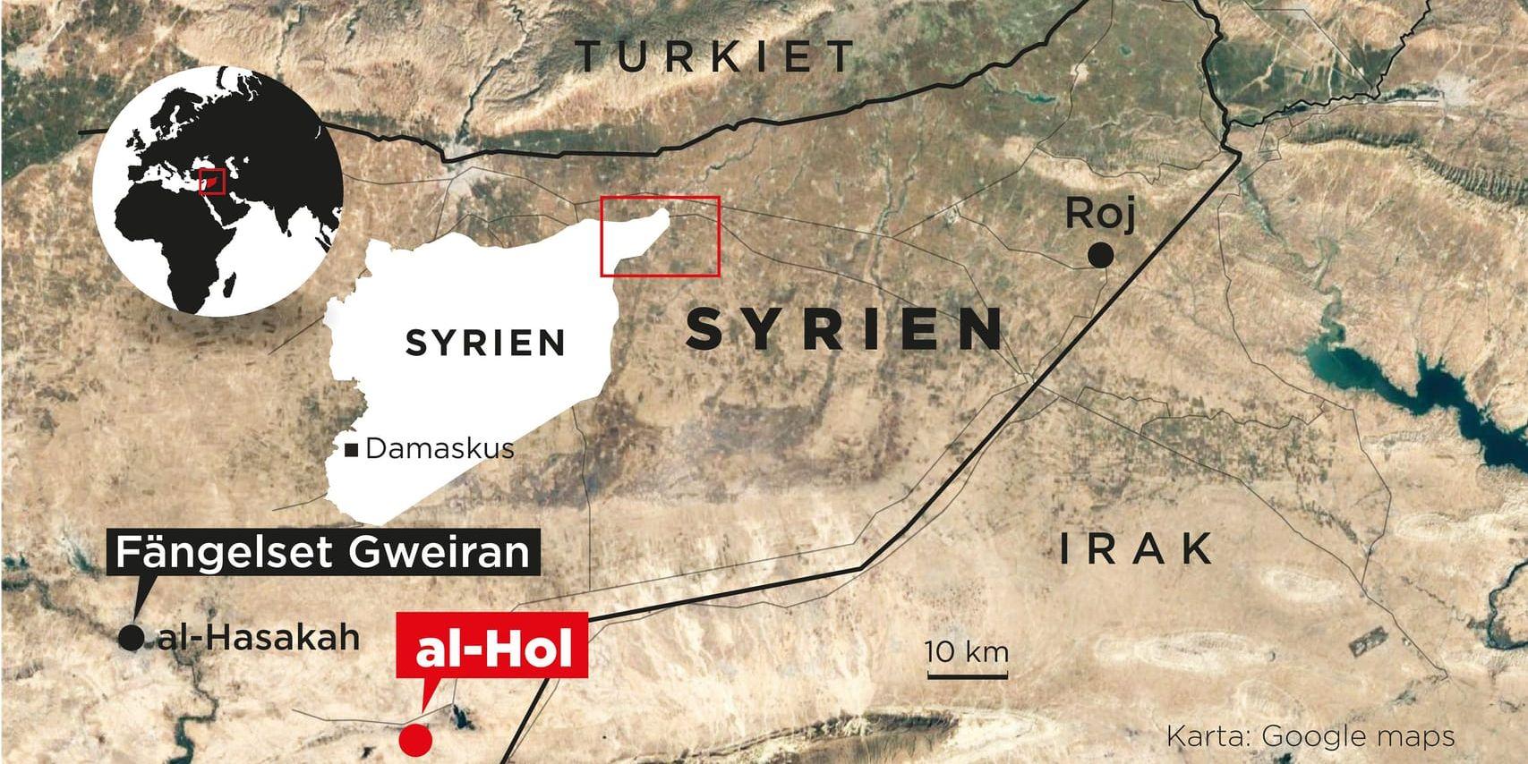 Lägret al-Hols position i nordöstra Syrien.