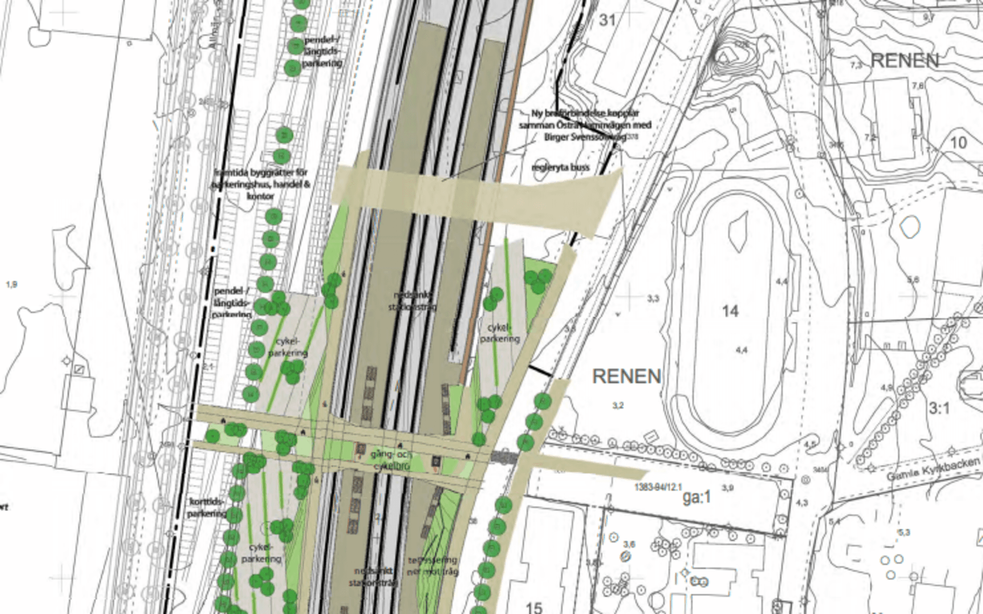 Bild från detaljplanen över Varbergstunneln, norra delen. Här finns Norra Stationsbron inritad.