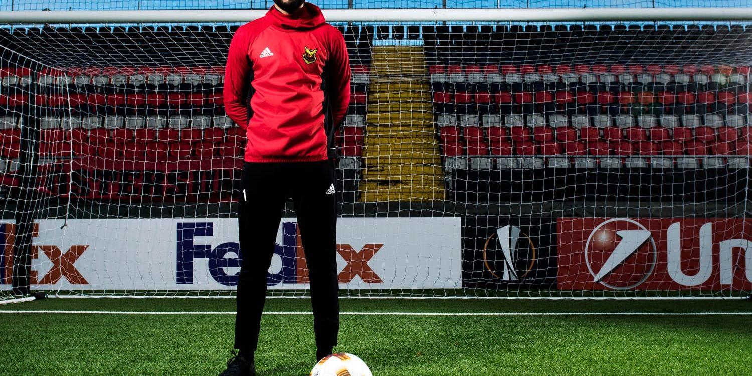 Östersunds målvakt Aly Keita under onsdagens träning inför Östersunds Europa League-match hemma mot Athletic Bilbao.