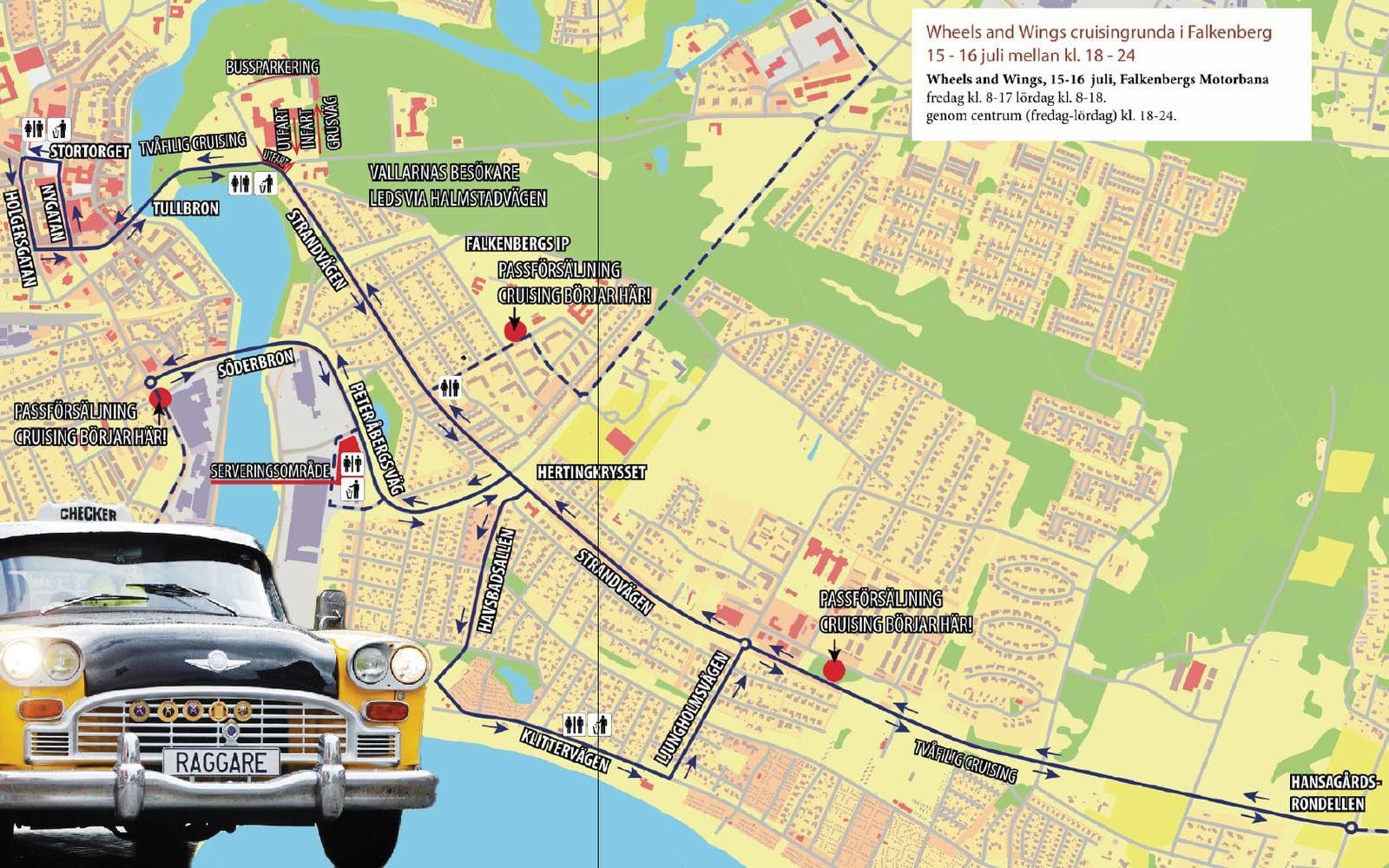 Kartan visar cruisingrundan som kommunen gett tillstånd till och arrangörens försäljning av cruising-pass.