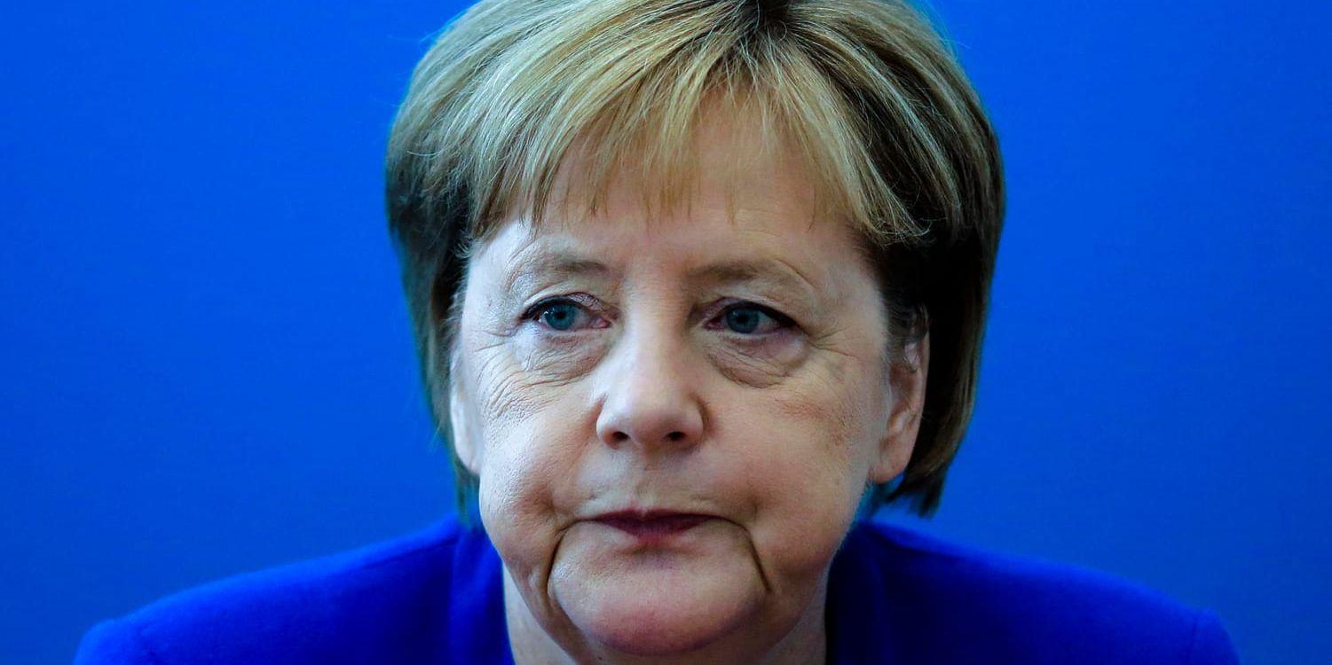 Angela Merkel, ordförande för kristdemokratiska CDU, vid ett partimöte i Berlin på måndagen.