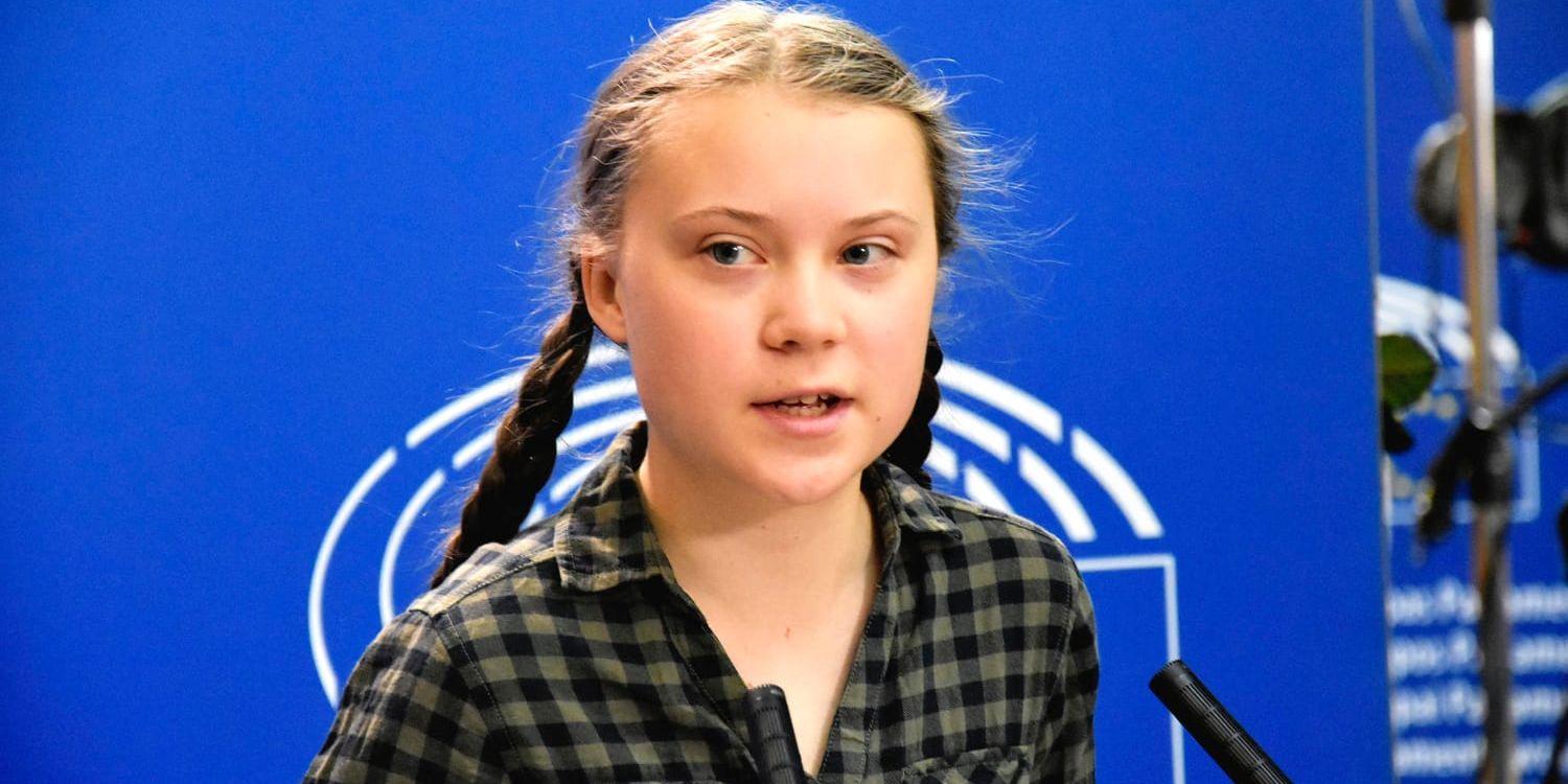 Klimataktivisten Greta Thunberg håller presskonferens i EU-parlamentet i Strasbourg.