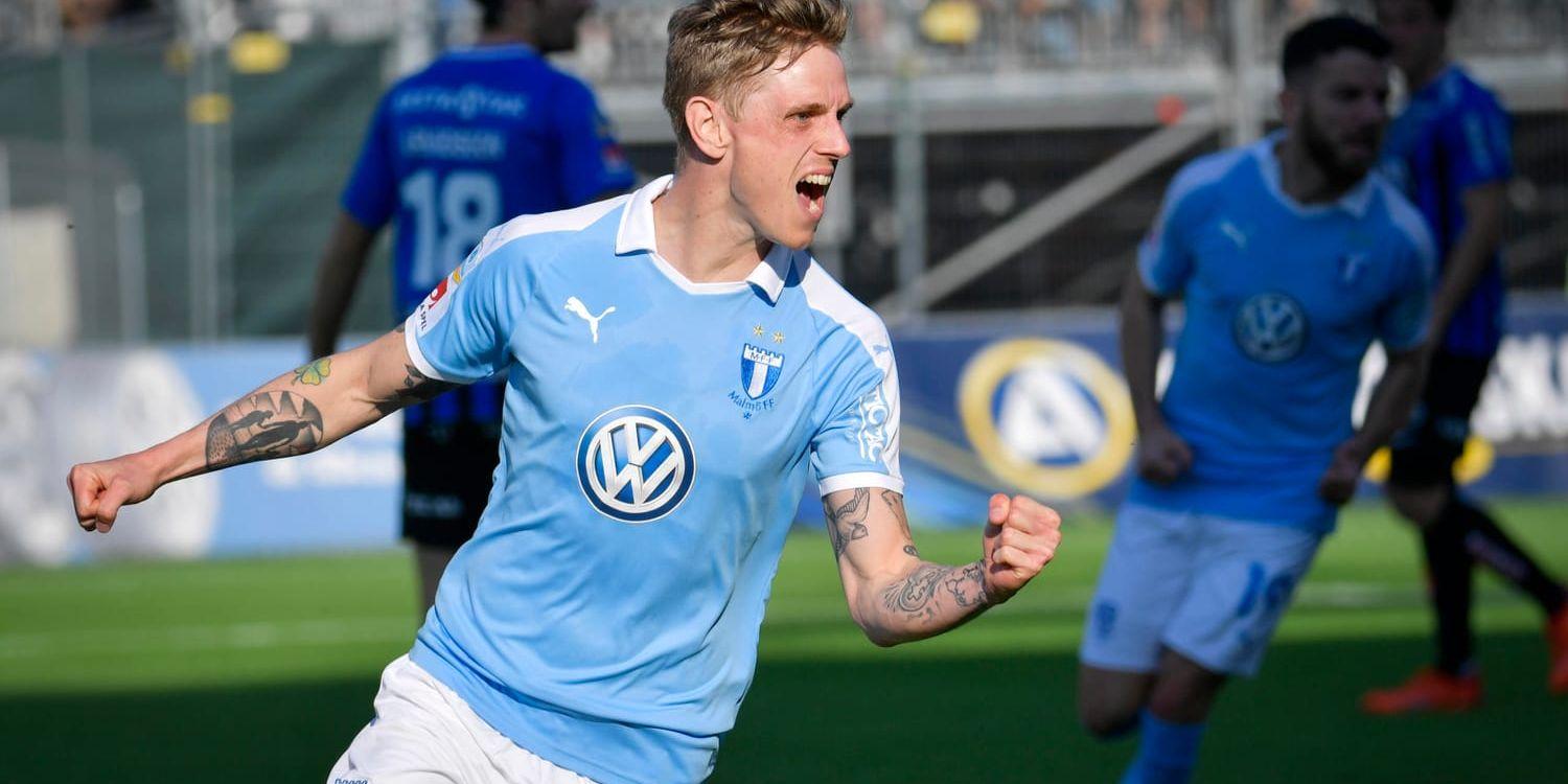 Malmös Søren Rieks jublar efter sitt 0–1-mål.
