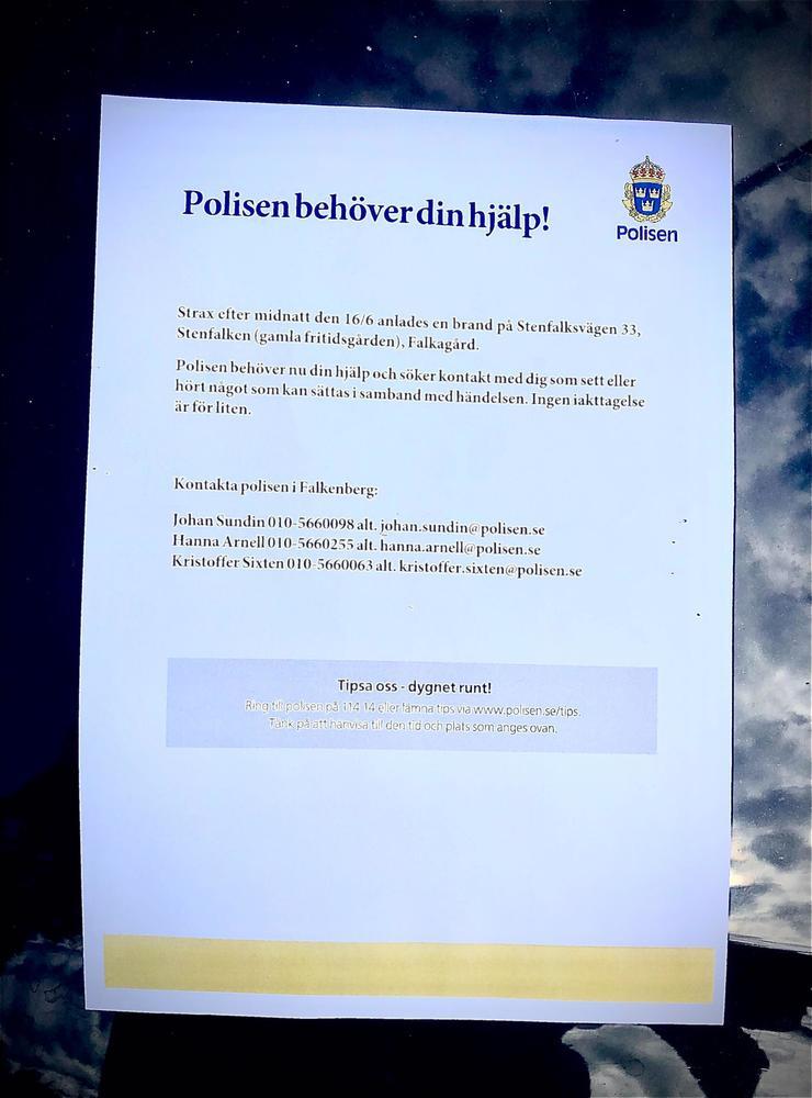 Polisen vill ha tag på vittnen som kan tänkas ha sett något i samband med branden på Falkagård.