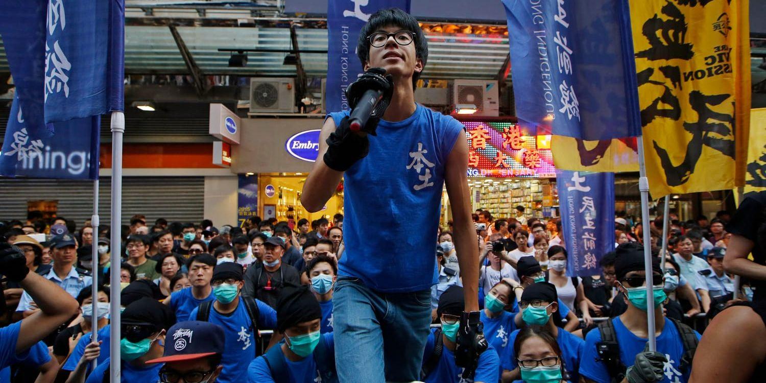 Aktivisten Ray Wong i samband med en manifestation i Hongkong 2015.