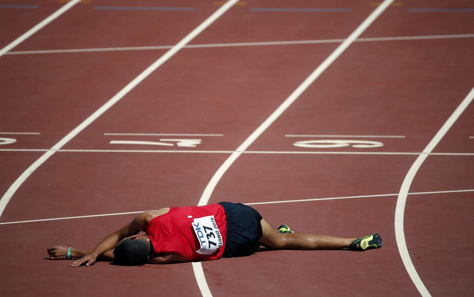 Hamid Ezzine, Marocko. 32-åringen springer 3000 m hinder. Fälldes 2009. Bilden är ifrån en kollaps i Kina 2015. Foto: TT