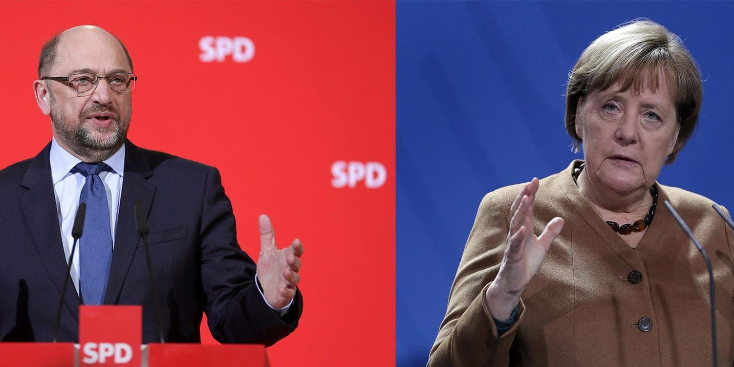 Martin Schulz och Angela Merkel. Montage.