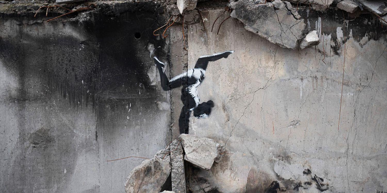 Ett verk av Banksy i Kiev. Arkivbild.