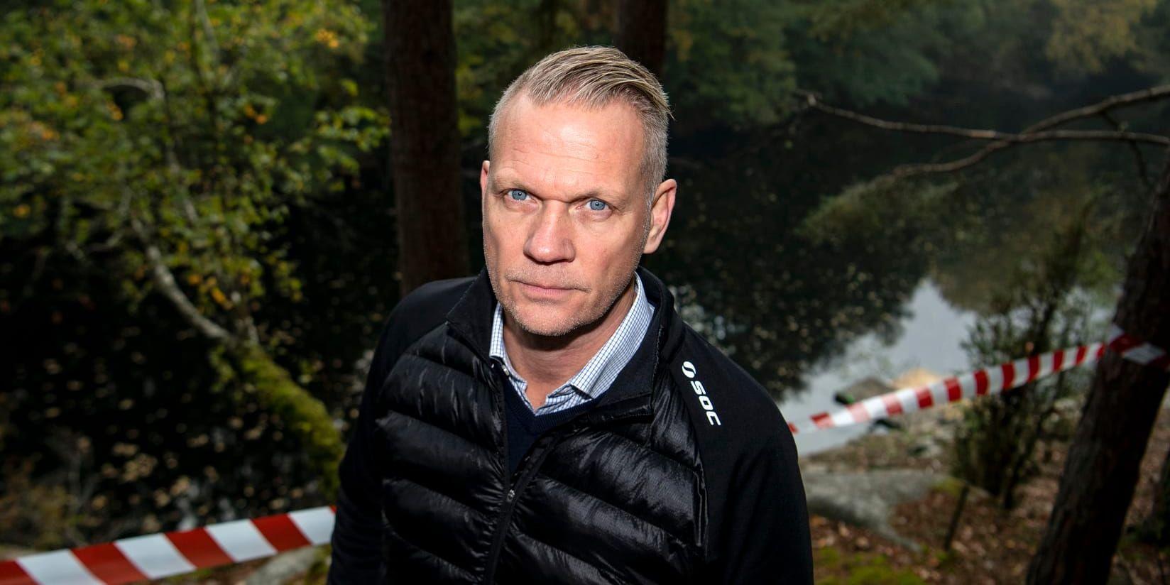 Kallafallgruppen i Skånes chef Bo Lundqvist, här vid ett stenbrott söder om Immeln i samband med dykningar i oktober efter den försvunne turnéledaren. Arkivbild.