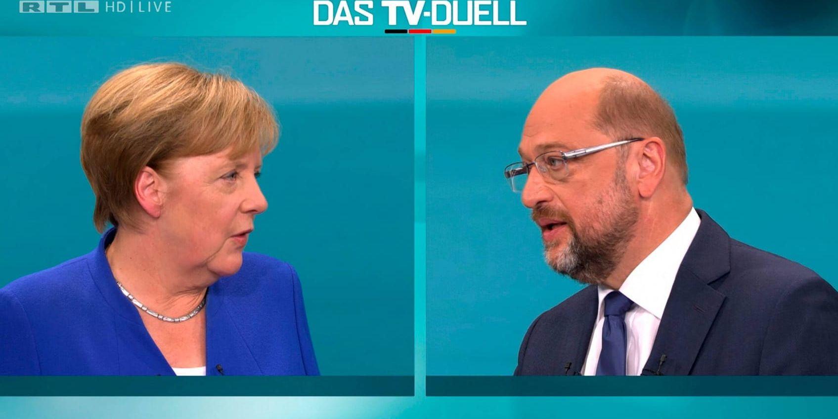 Tysklands förbundskansler mötte utmanaren Martin Schulz i en enda tv-sänd debatt inför valet den 24 september.