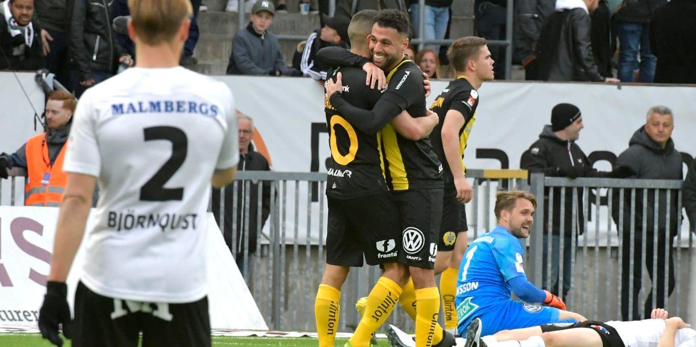 Hammarbys Imad Khalili jublar efter sitt 3–0-mål under söndagens allsvenska fotbollsmatch mellan Hammarby och Örebro. Gästande Hammarby vann till slut med 3–2.
