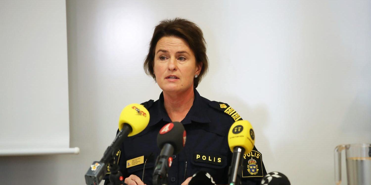 Polisens kommenderingschef Emelie Kullmyr håller pressträff om lördagens demonstrationer i Göteborg.