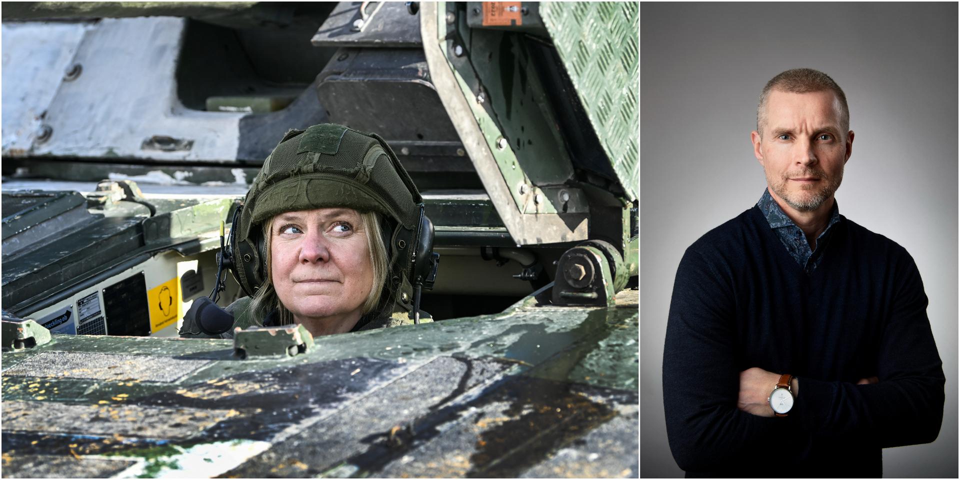 Statsminister Magdalena Andersson (S) i samband med en Natoövning i norska Narvik i slutet av mars.