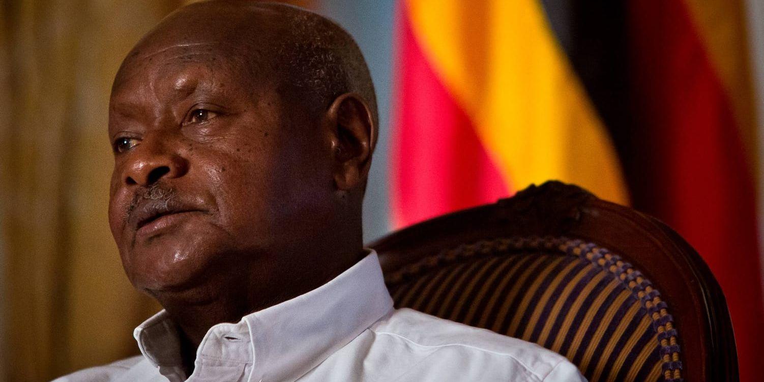 Ugandas 72-årige president Yoweri Museveni har suttit vid makten sedan 1986. Nu vill regeringen ändra konstitutionen så att han kan återväljas. Arkivbild.