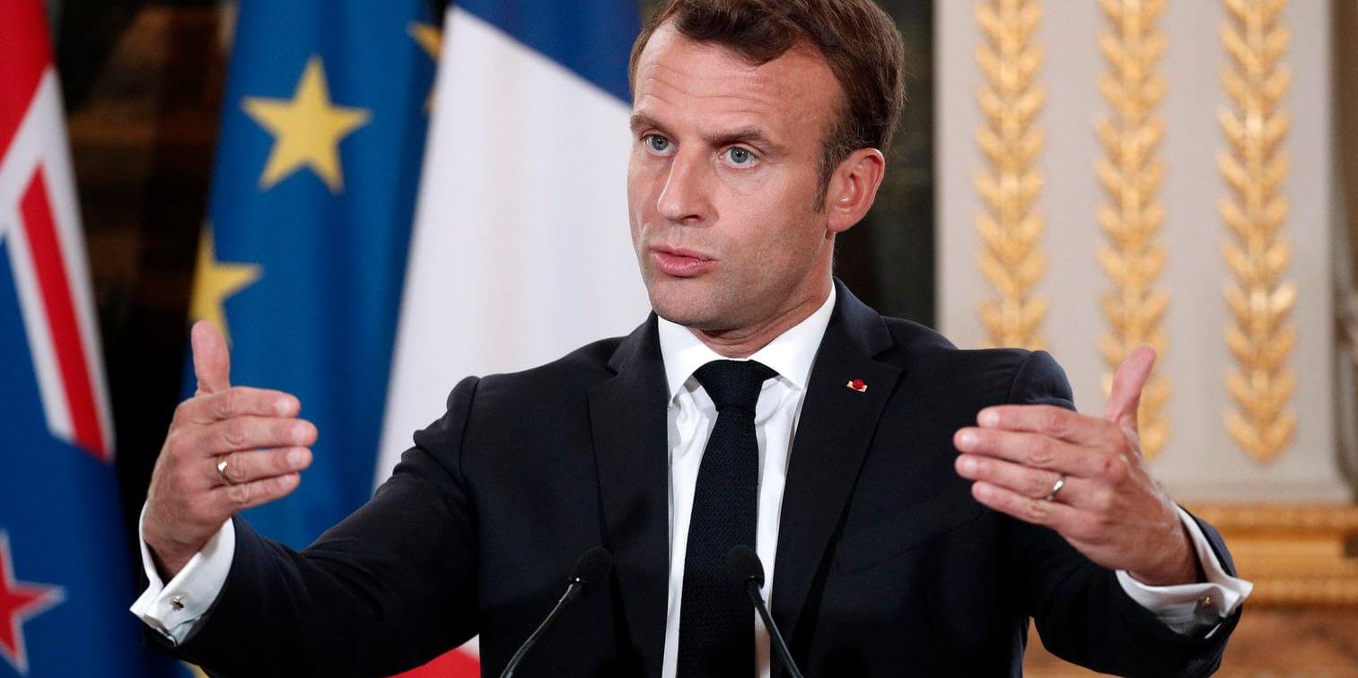 Frankrikes president Emmanuel Macron kan glädjas åt den lägsta arbetslöshetsnivån på tio år under årets första kvartal. Arkivbild.