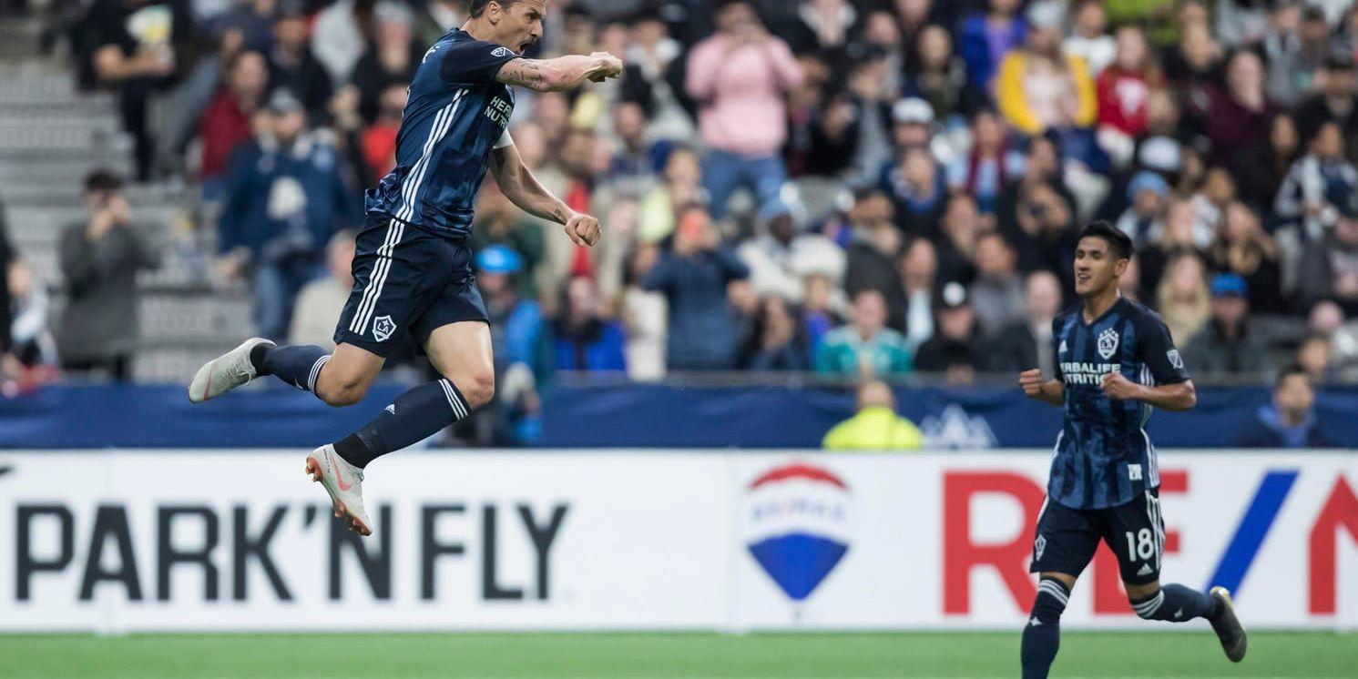Zlatan Ibrahimovic jublar efter sitt avgörande mål mot Vancouver.