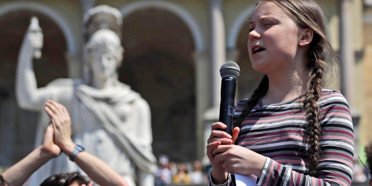 Greta Thunberg talar vid en manifestation i Rom. Arkivbild.