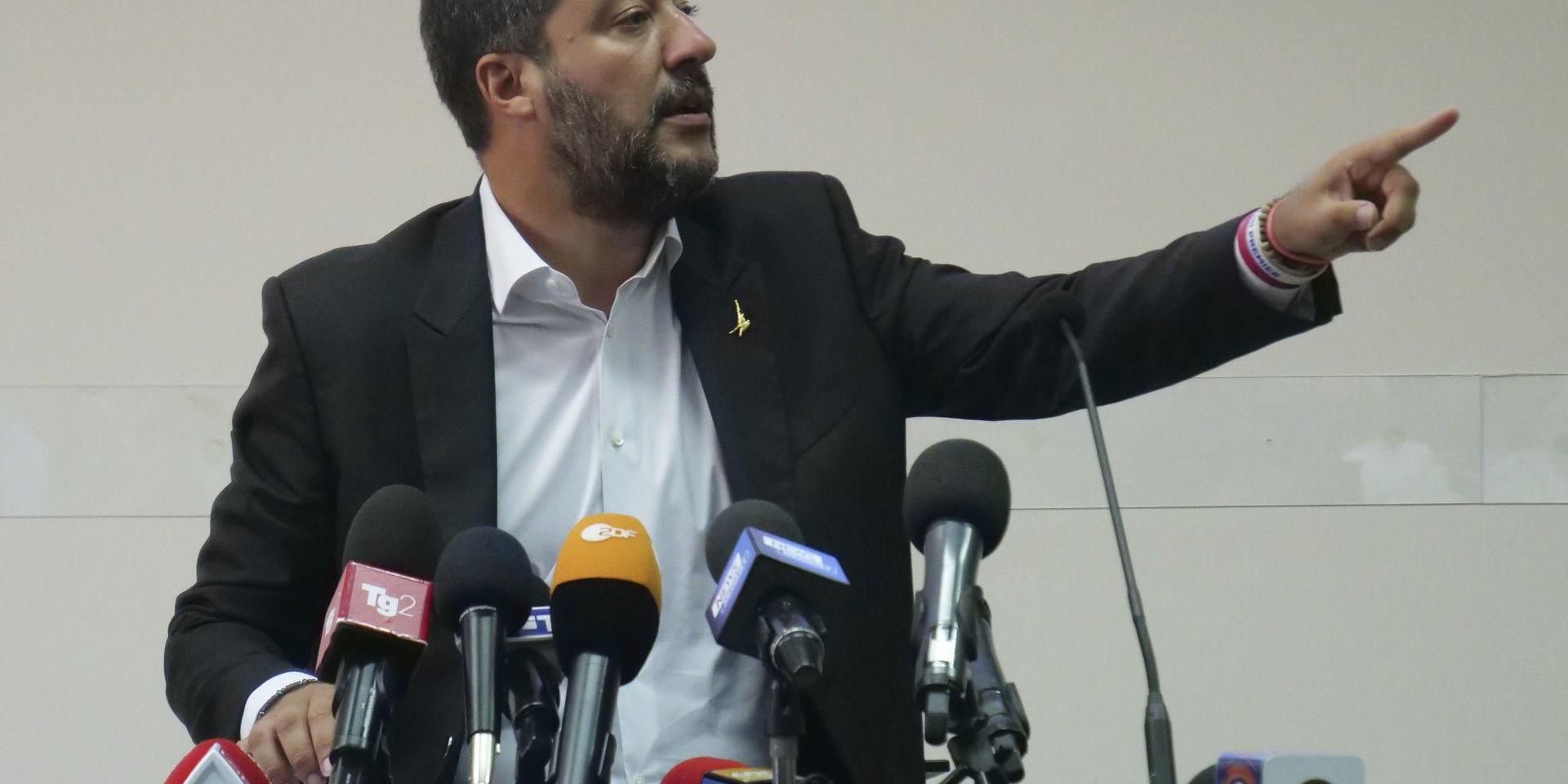 Italiens inrikesminister Matteo Salvini, som leder det främlingsfientliga och högernationalistiska partiet Lega, döms ut av koalitionspartnern Femstjärnerörelsen. Arkivbild.