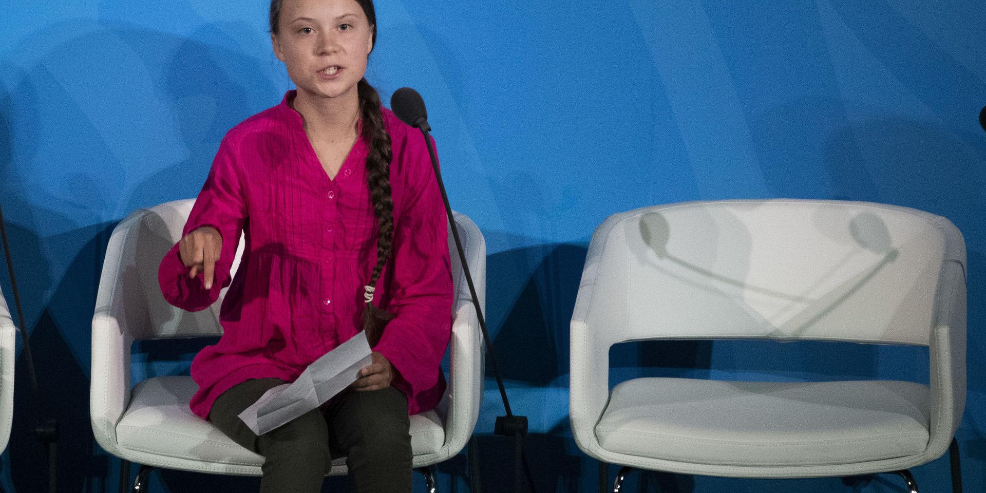 Greta Thunberg talar i FN:s generalförsamling vid öppnandet av UN Climate Action Summit 2019.