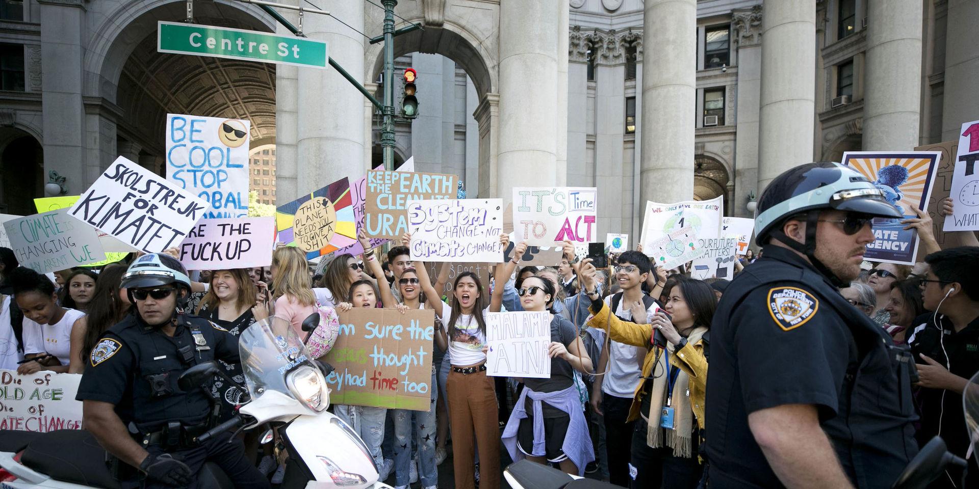 Manifestationerna för klimatet är spridda över hela världen. På bilden demonstrerar ungdomar i New York under förra veckan.