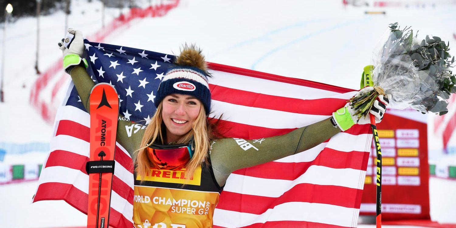 Mikaela Shiffrin, USA, vann sitt första mästerskapsguld i en fartgren vid Åre-VM:s super-G.